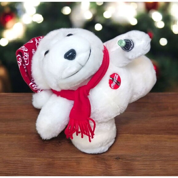 Vtg Coca Cola Collection Plush POLAR BEAR Animated Skating Motion & Music WORKS! - Picture 1 of 7